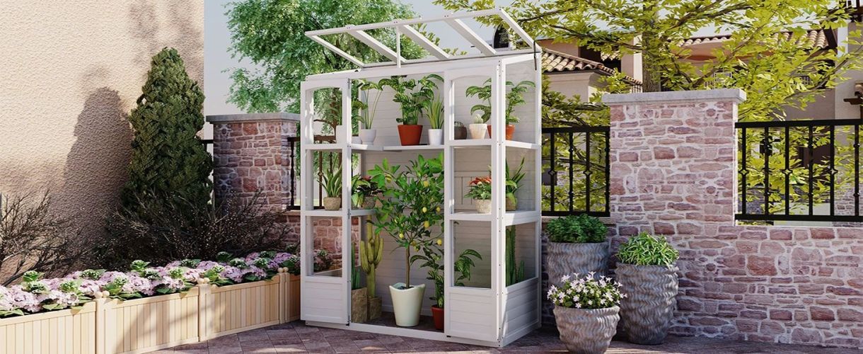TOPMAX 78-inch Wooden Greenhouse Cold Frame with 4 Independent Skylights and 2 Folding Middle Shelves, Walk-in Outdoor Greenhouse, White TOPMAX 78-inch Wooden Greenhouse Cold Frame with 4 Independent Skylights and 2 Folding Middle Shelves, Walk-in Outdoor Greenhouse, White