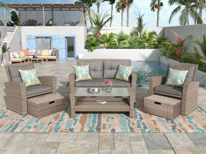 Patio Furniture Set; 4 Piece Outdoor Conversation Set All Weather Wicker Sectional Sofa with Ottoman and Cushions Patio Furniture Set; 4 Piece Outdoor Conversation Set All Weather Wicker Sectional Sofa with Ottoman and Cushions
